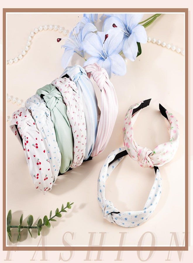 obeoby 8Pcs Headbands for Women Girls Valentines Day Outfit, Knotted Headband Spring Summer Floral Print Trendy Non Slip Hair Bands - Image 5
